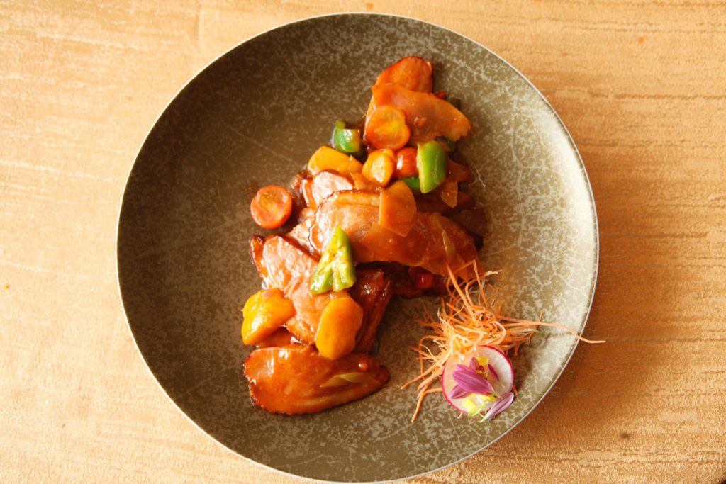 Wok Fried Duck Breast, Pickled Ginger, Mango, Tomato