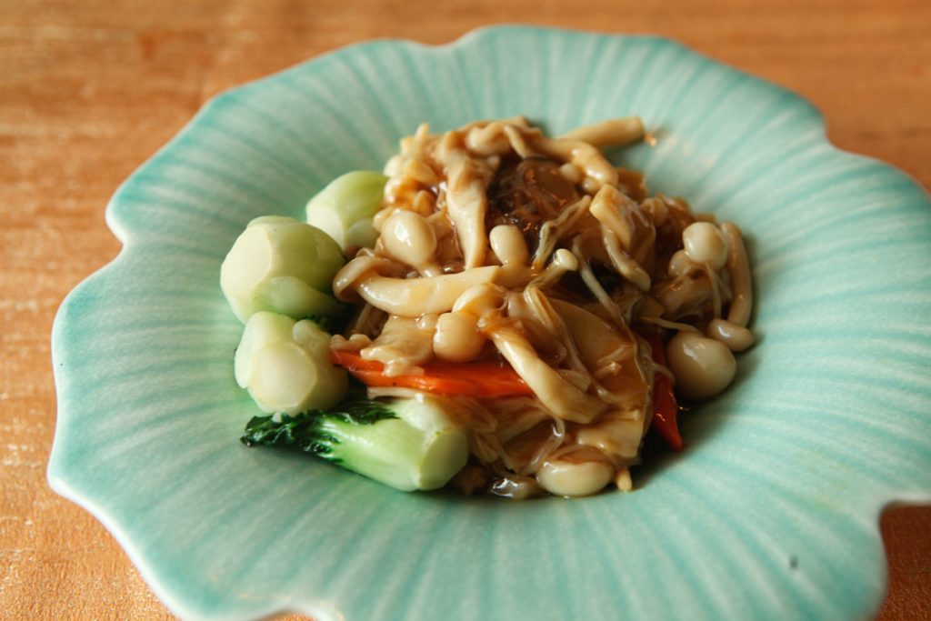 Braised Tofu and Wild Mushroom in Oyster Sauce